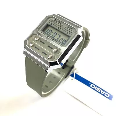 Casio Vintage Collection Digital Dial And Green Resin Strap Watch A100WEF-3A • $49.95