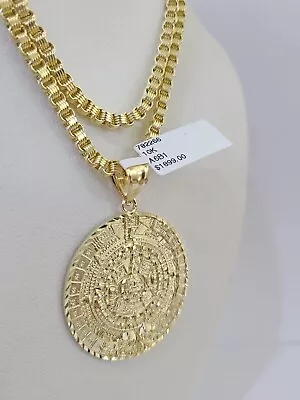10k Gold Byzantine Necklace Mayan Calendar Charm 18-26 Inches 3mm SET Chain • $369