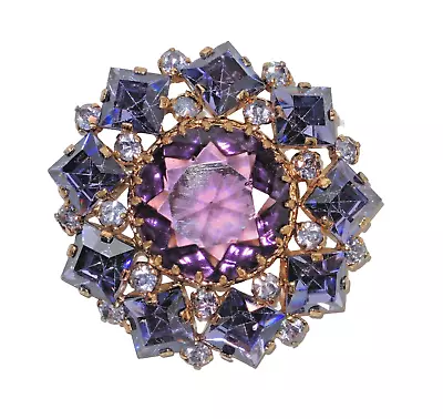 Vintage Austrian Crystal Rhinestone Multi-Layer Purple Starburst Dome Pin Brooch • $75