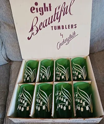 Set Of 8 Vintage Anchor Hocking LILY OF THE VALLEY Green Glasses Tumblers NIB • $64.99
