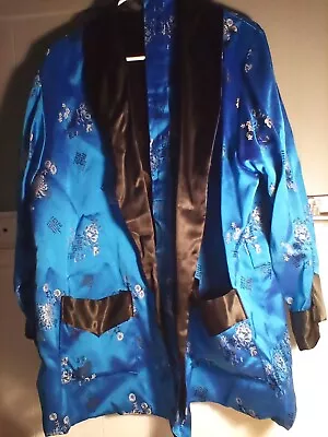Men's Vintage Asian Novelty Shawl Collar Brocade Smoking Jacket Robe Xl • $25