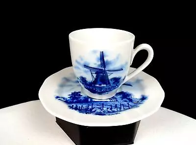 BMF Delft Blauw Porcelain Blue Windmill Vintage 2 1/4  Demitasse Cup & Saucer • $32.47