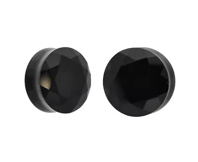 Black Faceted Double Flare Glass Plugs (PG-556) Gauges PICK YOUR SIZE • $12.09