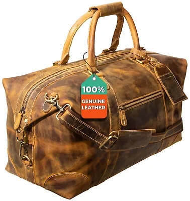 Genuine Leather Travel Duffel Bag Weekend Luggage Buffalo Leather Duffle Bag • $119