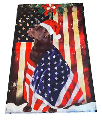 Christmas Chocolate Labrador Dog Garden Flag American Patriot In Santa Hat • $28