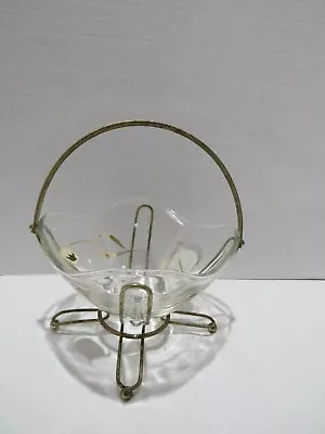 Vtg Mcm Glass Serving Dish W/metal Holder Leaf Design • $19.95