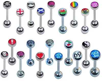 Logo Tongue Bars Top Quality Surgical Steel Cool Funky Cartoon Novelty Gift  • £2.75