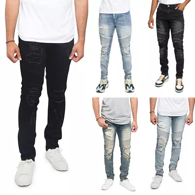 Victorious Men's Casual Distressed Scrunched Ankle Zipper Skinny Jeans DL1225 • $32.95