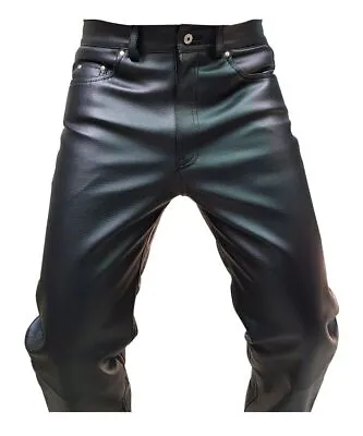 Mens Biker Jeans Real Black Cow Leather Sleek And Sexy 501 Style Pants Trouser • $70.51