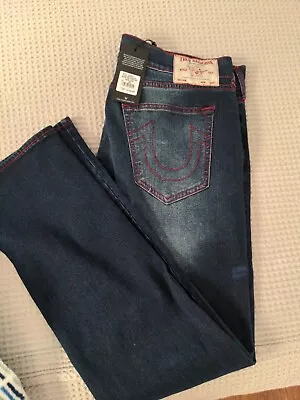 True Religion Jeans Mens 36 Ricky Relaxed Straight Fit Denim Red Thread • $60