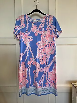 Lilly Pulitzer Women’s T Shirt Dress EUC Periwinkle Pink Large Pima Cotton  • £20.87