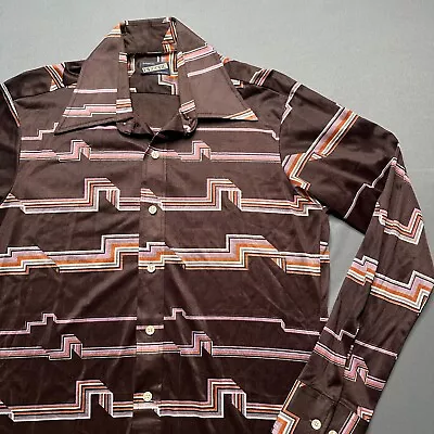 Vintage Disco Shirt Mens L Brown Buttton Up Retro Funky Going Out Polyester 70's • $29.99