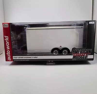 FOUR WHEEL ENCLOSED Trailer White 1/18 MODEL BY AUTOWORLD AMM1238 • $59.95