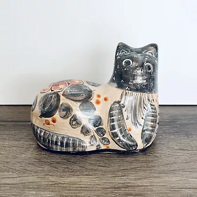 Vintage Burnished Tonala Pottery Cat Handmade Hand-Painted Folk Art Mexico 6.5” • $26.99