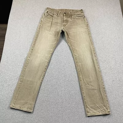 American Eagle Jeans Mens 28x32 Slim Straight Beige Denim Button Fly Nice Fade • $24.99