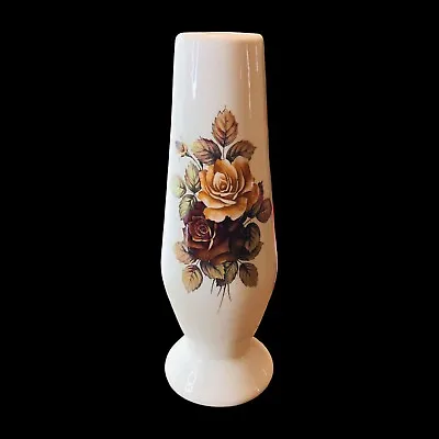 Vintage Vase Flowers Brown Roses Ceramic 8.25” Tall • $8.99