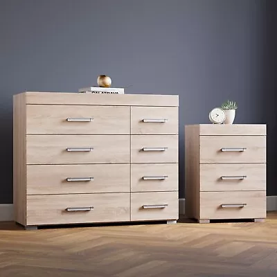 Sonoma Oak Effect 4+4 Drawer Chest & 3 Draw Bedside Cabinet Bedroom Furniture • £139.95