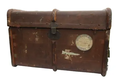 Large Vintage Wooden Banded Steamer Trunk Travel Chest Storage Blanket Linen Box • £65