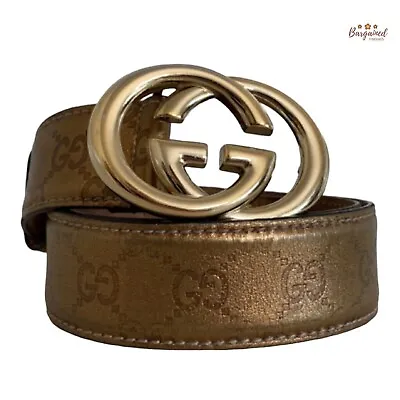 Authentic Gucci Bronze Guccissima Leather Gold Interlocking G Buckle Belt 80/32 • $345