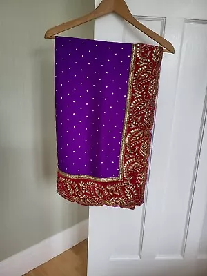 New Purple Sari With Embroidered Velvet Border And Material For A Blouse • £24