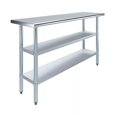 18 In. X 60 In. Stainless Steel Work Table With 2 Shelves | Metal Utility Table • $299.95
