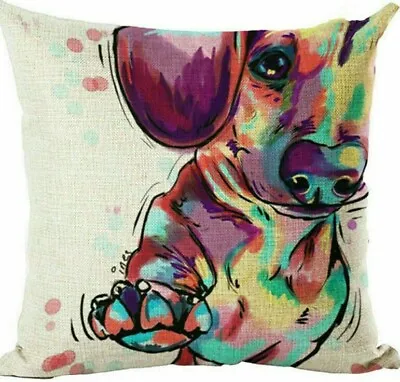 £7.99 • Buy SAUSAGE DOG Doxie Dachshund Paw Up DOG Art LINEN COTTON CUSHION COVER, UK Sale