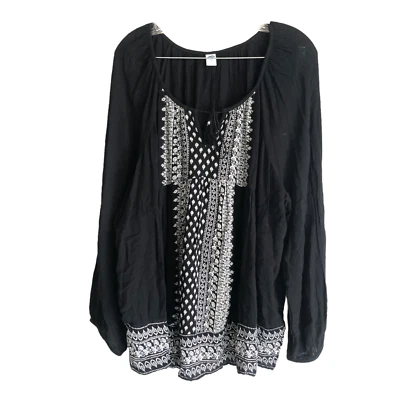 Old Navy Women's Boho Peasant Top Blouse Size XXL Floral Black White 100% Rayon • £46.08