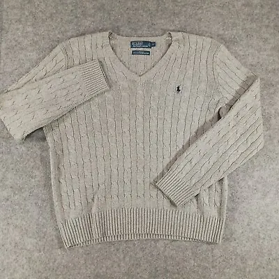 Polo Ralph Lauren Sweater Mens Large Gray V Neck Cable Knit Silk Pony Vintage • $29.99
