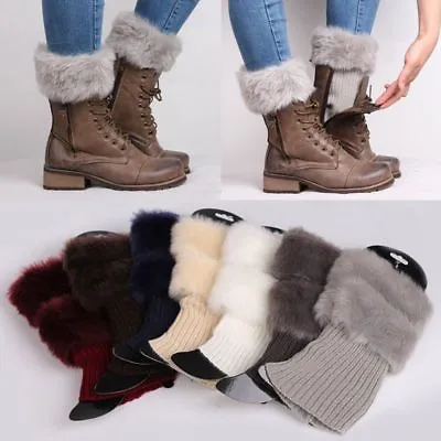 £5.99 • Buy Women Winter Knitted Boot Cuffs Fur Knit Crochet Toppers Trim Socks Leg Warmer