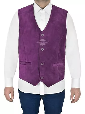 Men's PURPLE Leather Waistcoat Party Fashion 100% Suede Leather Waistcoat 5226 • £69.85