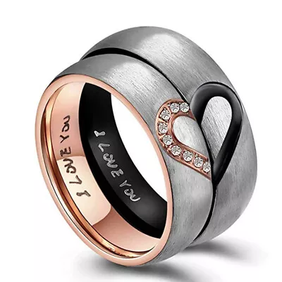 Couple Ring Stainless Steel Promise Ring Love You Heart Wedding Band Gift Sz6-12 • $2.59