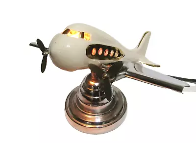 RARE Vintage Art Deco DC3 Airplane Aircraft Pottery & Chrome Desk / Table Lamp • $399.99