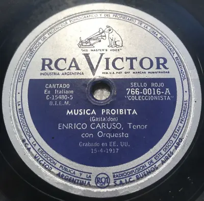 $28 • Buy Enrico Caruso - 10” Victrola 7660016 - 78 Rpm Record - Musica Proibita Napoli