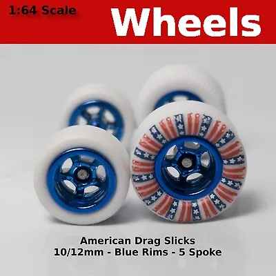 Muscle Car Long Axle - Blue American Drag Slicks - 10mm/12mm For Hot Wheels • $3.99