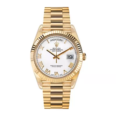 Rolex Day-Date 36 Watch 36MM White Roman Numerals Dial Yellow Gold 118238 • $25849