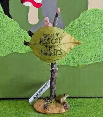 Don't Piss Off The Fairies Sign With Frog Wood Look Fairy Gnome Troll Garden NIB • $11.95