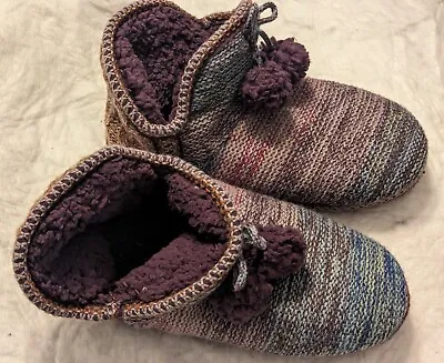 Muk Luks Women's XLarge (11-12) Knit Purple & Gray Convertible Slippers Booties • $11.99