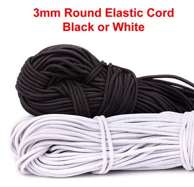 £1.95 • Buy 3mm Round Elastic Cord Soft Strap Sewing Craft For Face Mask Black Or White UK
