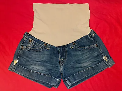 A Pea In The Pod True Religion Jean Maternity Shorts Size 28 Belly Band Denim • $22.99