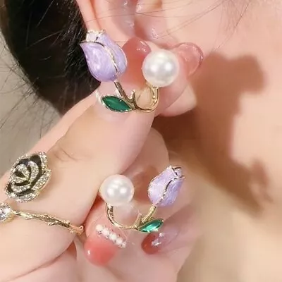 Korean Tulip Flower Earrings Pearl Ear Stud Wedding Fashion Jewelry Women Gift • $1.39