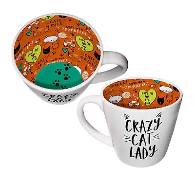 Inside Out Crazy Cat Lady Novelty Mug In Gift Box Funny Cats Are Purrfect Design • £13.99