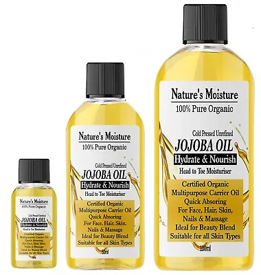 £2.79 • Buy Jojoba Oil Organic Golden Certified Organic 100% Pure Unrefined Cold Pressed