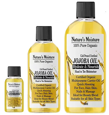 Jojoba Oil Organic Golden Certified Organic 100% Pure Unrefined Cold Pressed • £11.79