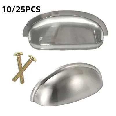  Brushed Nickel Kitchen Cabinet Drawer Cup Handles Modern Pulls Stainless Stee • $15.99