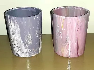 Hand Painted Glass Candle Holder Pastel Pink Purple SET OF 2 Art Abstract 3  • £12.34
