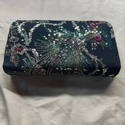 Peacock Sequin Stitched Hand Accordion Wallet Zip Compartments Accordion Style • $25