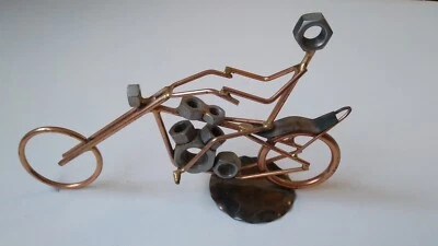 $12.95 • Buy Sculpture Nuts And Bolts  With Copper Man On Bike Metal Craft