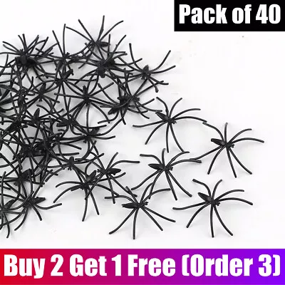 40 X Mini Black Halloween Fake Plastic Spiders Table Trick Or Treat Decoration • £2.85