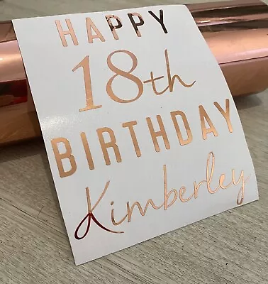 Personalised HAPPY BIRTHDAY - Name & Age - Vinyl Sticker Rose Gold Wine Bottle  • £2.97