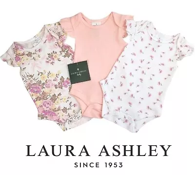 £7.79 • Buy LAURA ASHLEY 3 Pack Baby Girls Short Sleeve Bodysuit Babygrow Vest Floral Cotton